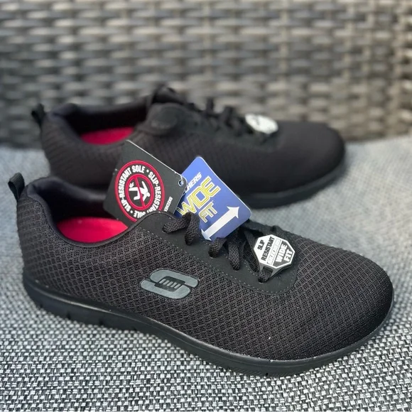 Work Relaxed Sketchers Ghenter SR 772 Black Non Slip Sneaker Womens 9 W Wide 39 - Picture 1 of 14